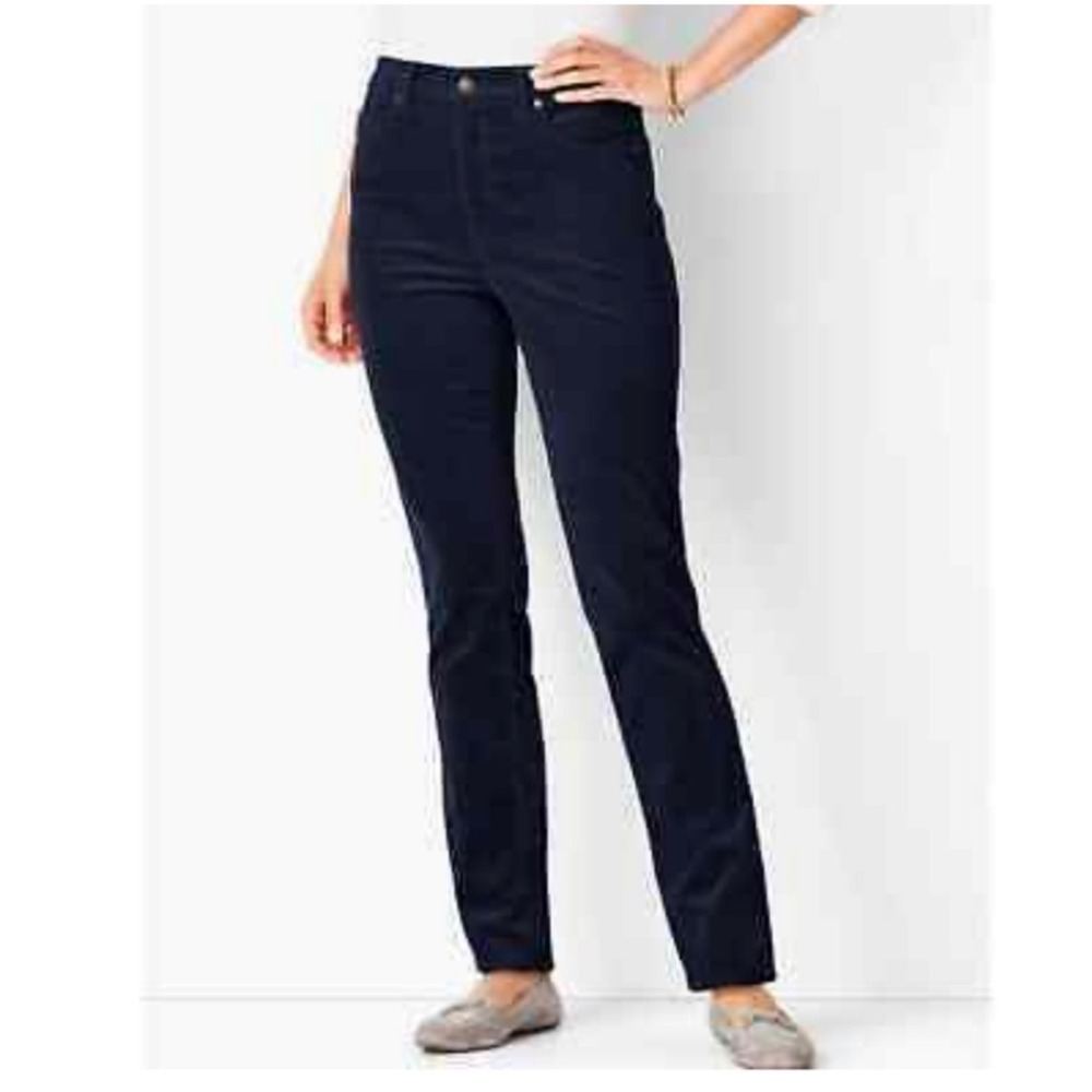 New Talbots Black Corduroy High Waist Straight‎ Leg Pants Size 16
